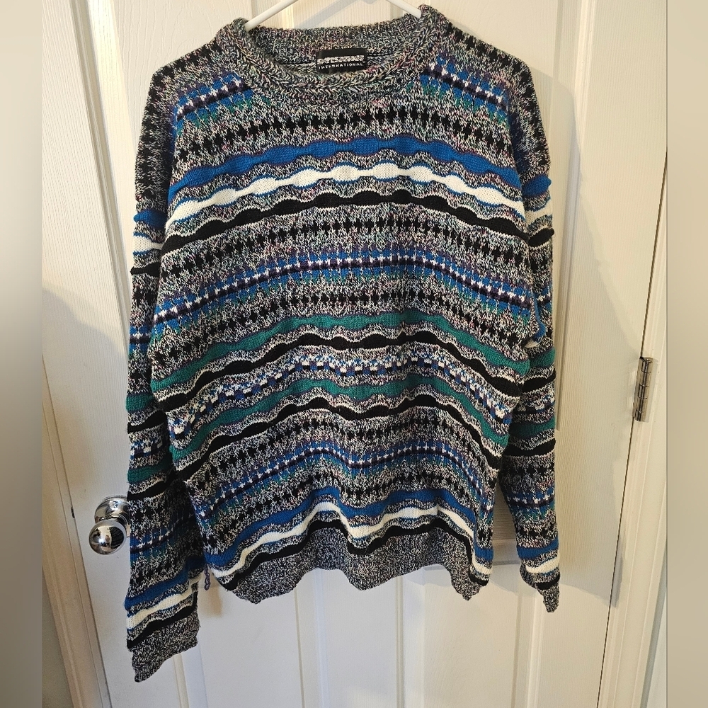 Expressions International Vintage Acrylic Coogi Style Knit Sweater Mens Size L